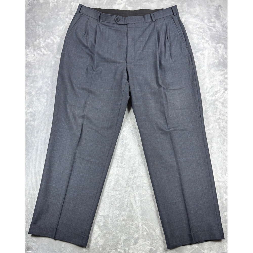 BROOKS BROTHERS 346 Stretch Trousers Mens 40x29 Gray Glen Plaid‎ Pleated Wool